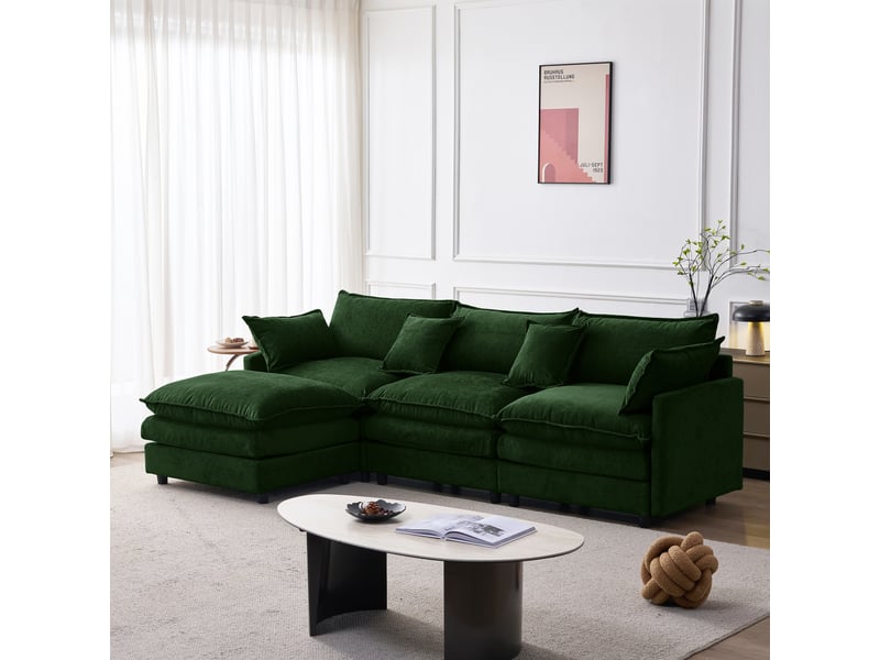 Canapé d'angle modulable vert 3 places avec méridienne - tissu chenille - 267x154x85 cm  - Conforama B