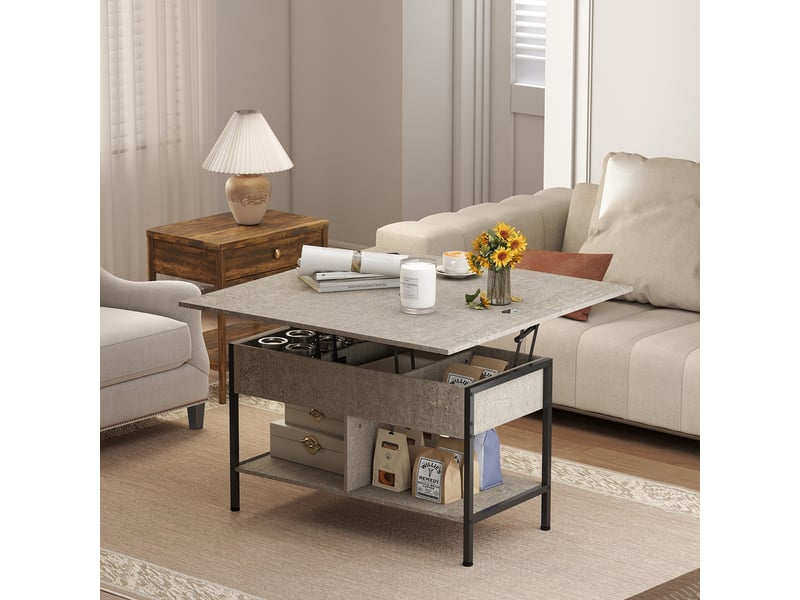  Table basse relevable - étagère - plateau relevable - métal noir gris  - Conforama D