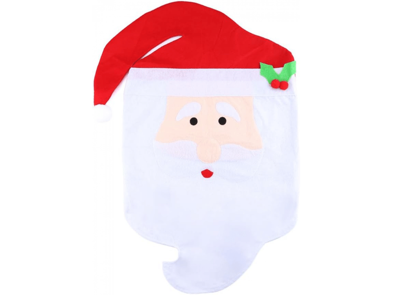  Lot de 2 housses de chaises de noël ornées d'un motif de père noël et d'un bonnet rouge, idéales pour les décorations de noël dans les restaurants, les h XLH-ZLS-009344MF - Conforama B