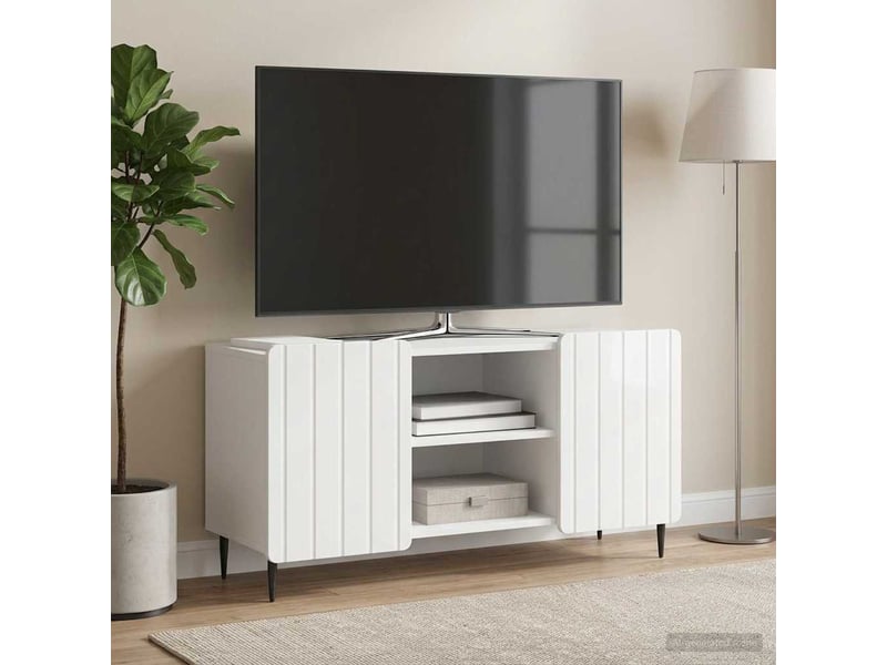  Meuble tv - banc tv - meuble de rangement 102 x 34,5 x 52 cm blanc brillant bois d'ingénierie  - Conforama D