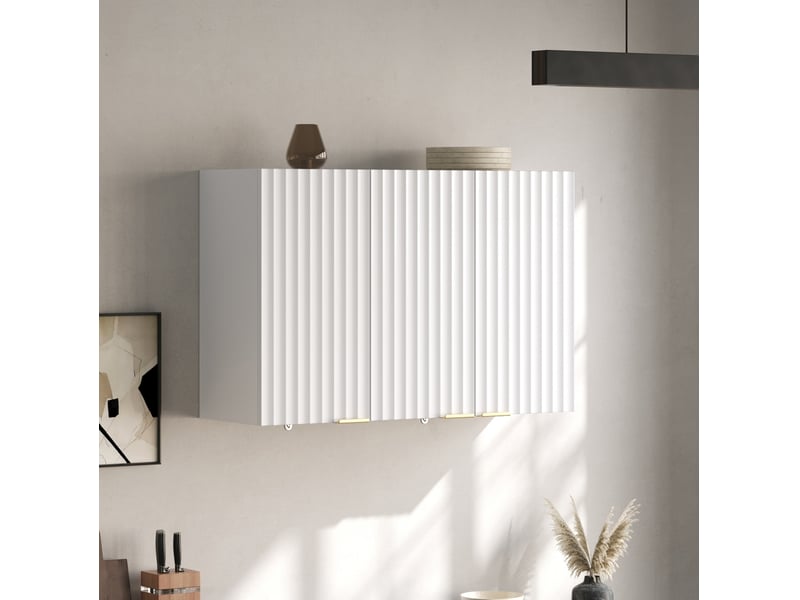 Meuble haut de cuisine mural 3 portes 90x29x60 cm en mdf blanc - Conforama B