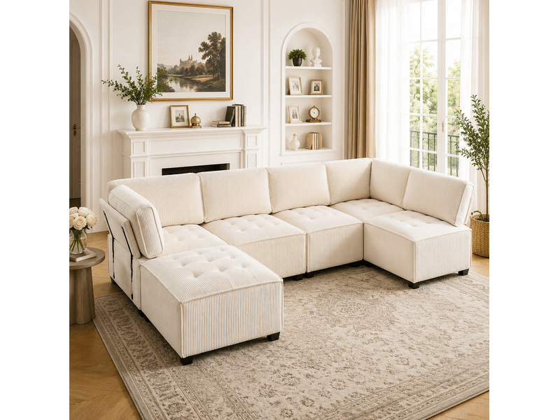  Canapé modulable modenvie 6 places velours côtelé beige 308 x 154 x 81,99 cm  - Conforama B