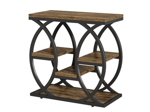 Console à niveaux avec rangement ouvert, structure métallique, pour salon et entrée, 72 × 61,5 × 11,5 cm
