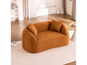 Canapé droit 2 places modulable, comprimé sous vide, forme courbe, décor lacets aux accoudoirs, compact, petits espaces, orange
