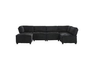 Canapé modulable 6 places en velours côtelé noir 308 cm