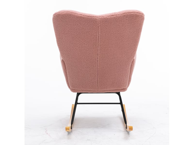  Fauteuil à bascule capitonné avec dossier haut ergonomique et accoudoirs rembourrés en tissu teddy rose, 80 × 70 × 95 cm  - Conforama E