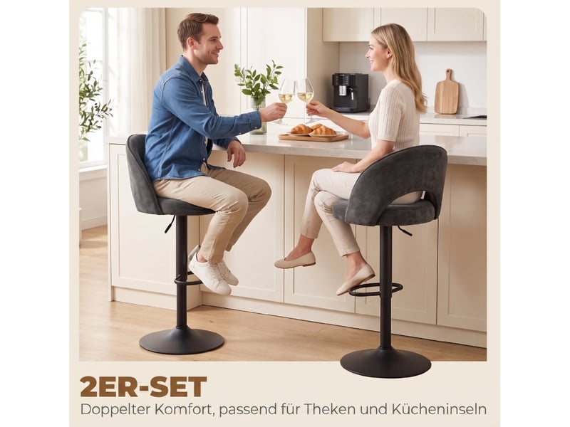  Lot de 2 tabourets de bar modenvie réglables pivotants 360° gris foncé en chenille  - Conforama D
