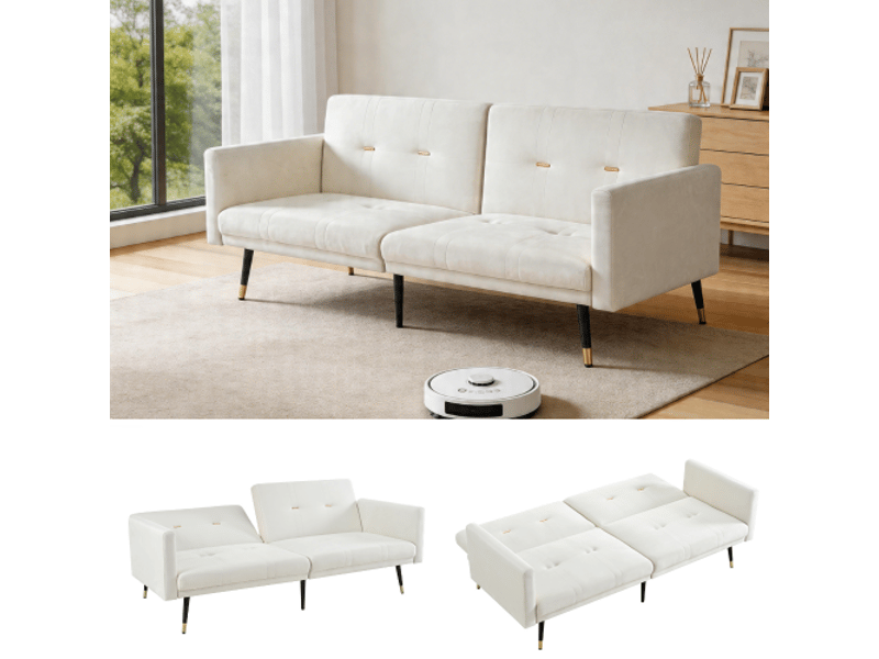  Canapé-lit 2-en-1 beige – dossier réglable, convertible – idéal salon et chambre  - Conforama B