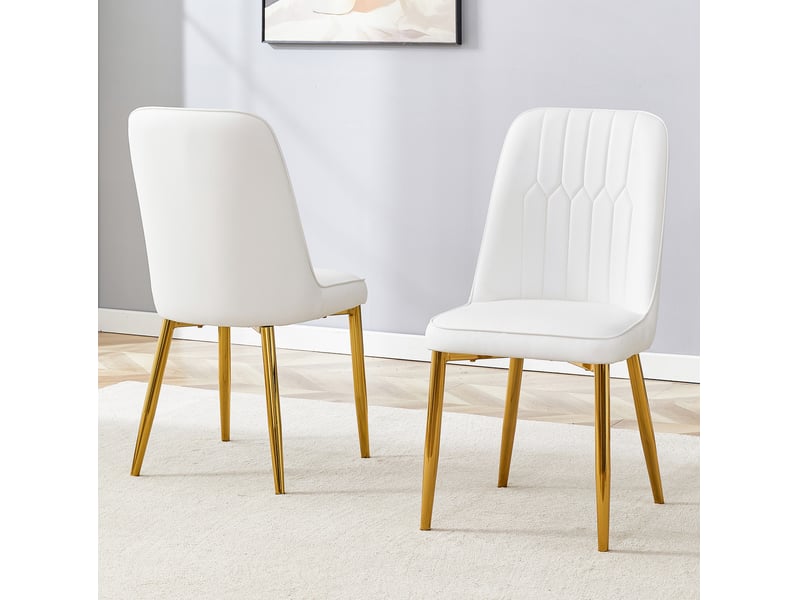  Lot de 2 chaises de salle à manger 40,6x40,6x89 cm, chaise cuisine, dossier ergonomique, blanc et doré, pu et métal  - Conforama E