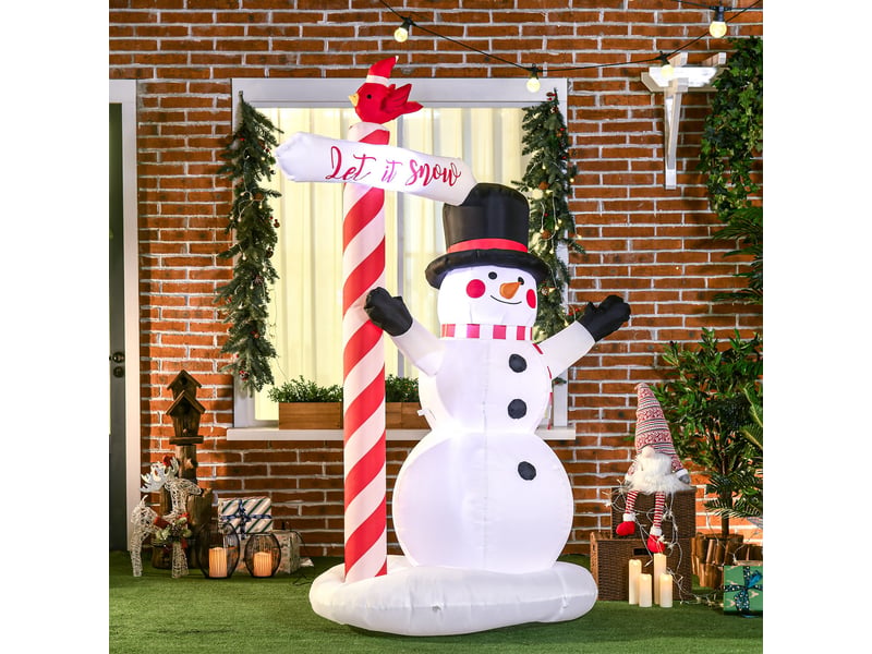  Bonhomme de neige gonflable avec pancarte 3 led polyester imperméable hauteur 213 cm blanc  - Conforama C
