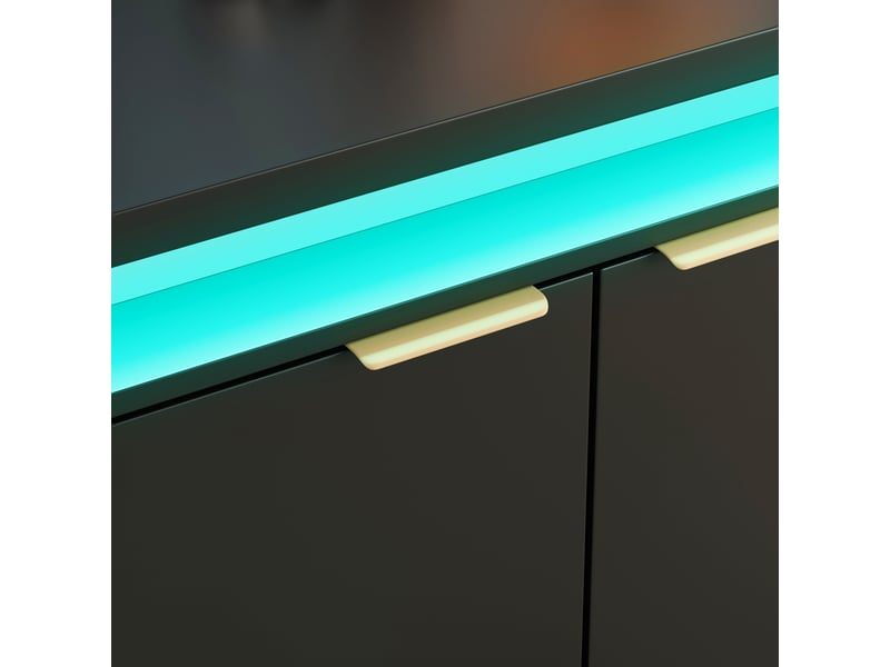  Buffet 4 portes avec éclairage led rgb, buffet noir en mdf 160 cm  - Conforama W