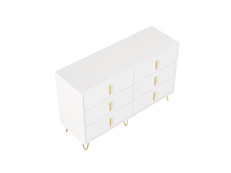  Buffet blanc, 6 tiroirs, rangement, design moderne, façade texturée, structure robuste - panneaux de particules - 120x40x77cm  - Conforama C