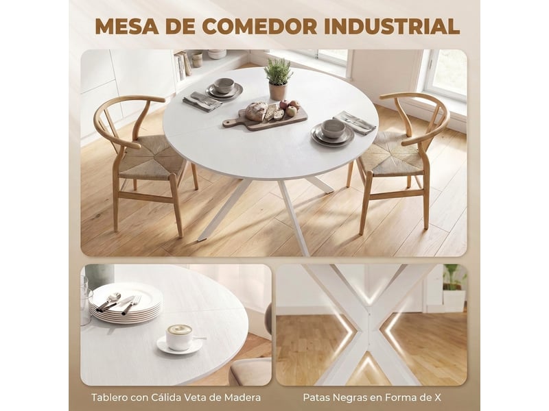 Table de salle à manger ronde pour 4 personnes avec structure en acier ø120x75 cm blanche - Conforama D