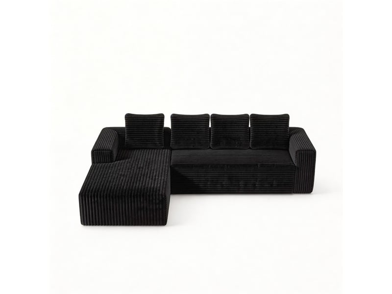  Canapé d'angle  modulaire ,4 places, avec méridienne orientée vers la droite,261 ×168×58cm,noir  - Conforama A