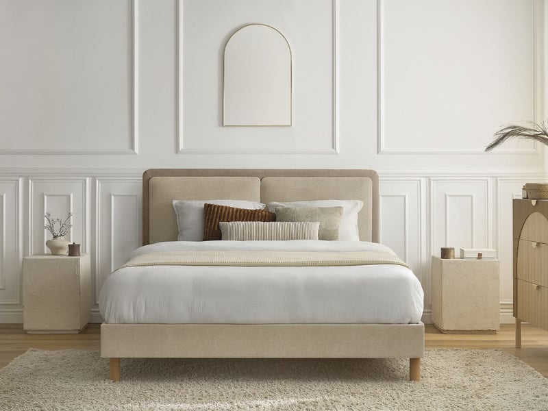  Bobochic lit mara tissu texturé bicolore avec lattes massives taupe 140x190 MARA - Conforama B