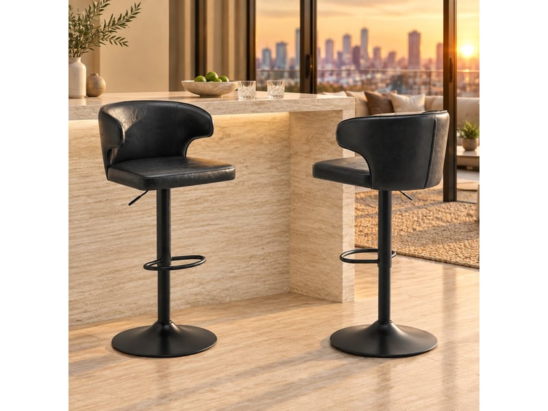  Tabourets de bar 49,7x45x110 cm lot de 2, réglables en hauteur, pivotants 360°, chaise de bar, polyuréthane (pu), noir  - Conforama B