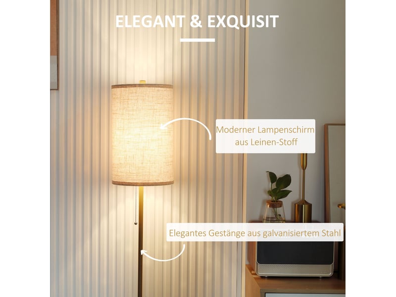  Lampadaire 157 cm avec abat-jour en lin, interrupteur à chaînette, structure en métal, blanc crème  - Conforama E