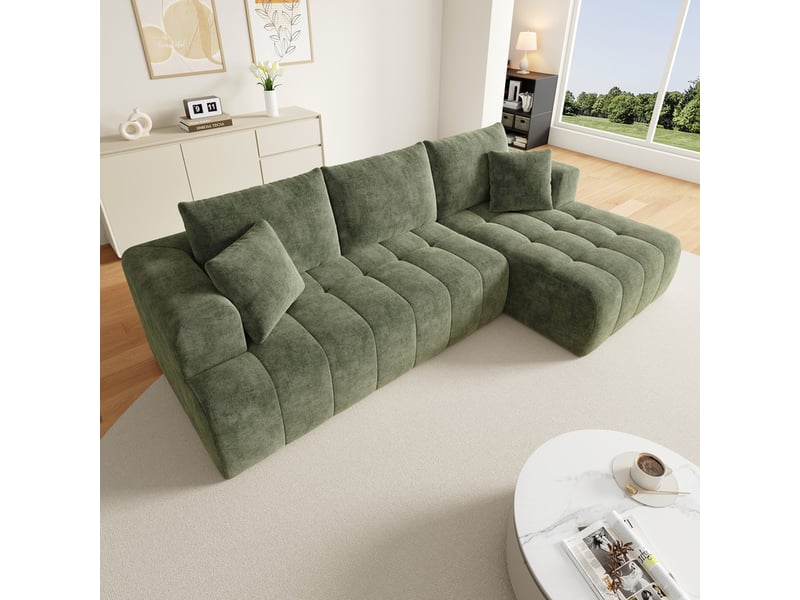 Canapé d'angle moderne ,3 places,sans structure, en chenille ,244x136x79cm,vert - Conforama D