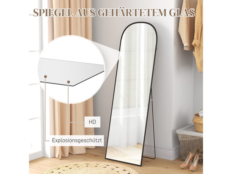  Miroir plein pied sur pied cadre alliage aluminium verre trempé noir  - Conforama E