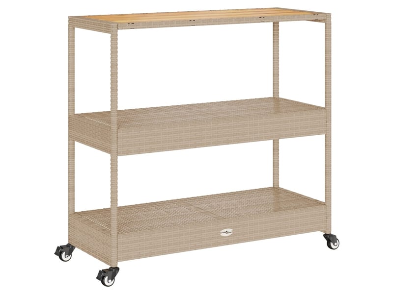  Chariot de service, chariot de bar 3 niveaux beige rotin et bois d'acacia massif  - Conforama A