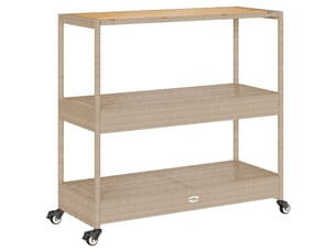 Chariot de service, chariot de bar 3 niveaux beige rotin et bois d'acacia massif