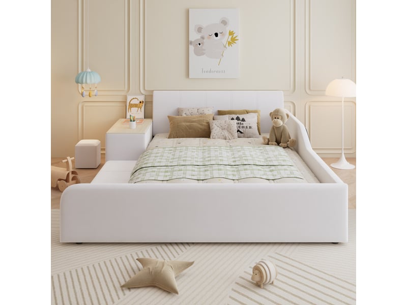  Lit avec rangement rembourré 140x200 cm coloris blanc velours lit enfant blanc - Conforama D