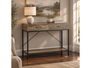 Console 100x35x76,5 cm en bois et métal avec 2 tiroirs marron et noir chicfurn