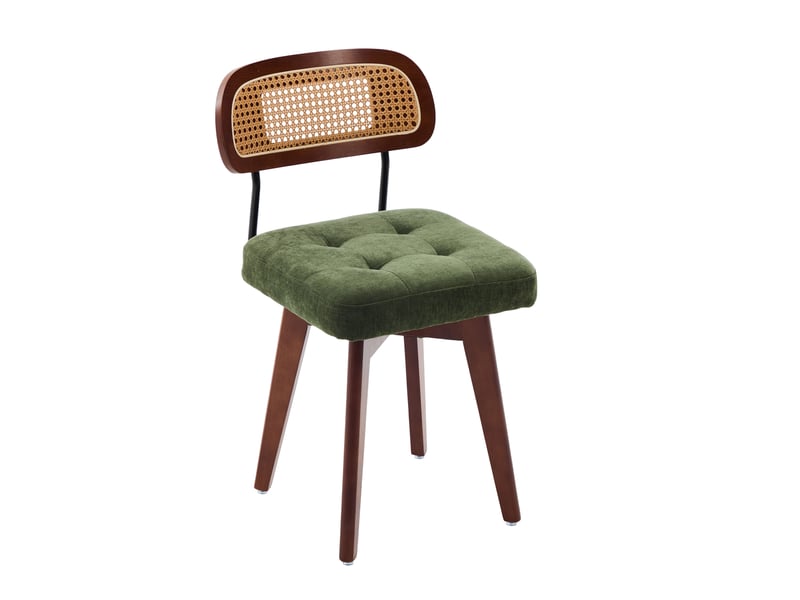  Lot de 2 chaises de salle à manger pivotantes 360 degrés 43 x 50 x 77 cm vert, chenille et rotin tressé  - Conforama D