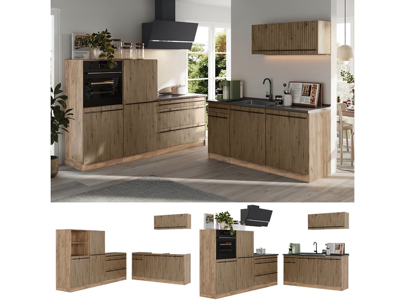 Vicco cuisine, chêne artisanchêne doré, 220cm plan de travail chêne doré - Conforama D