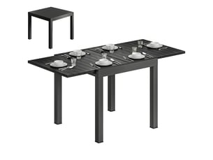 Table de jardin extensible pour 4-6 personnes avec rallonge auto-stockée aluminium avec effet bois 80-160 x 80 cm noir