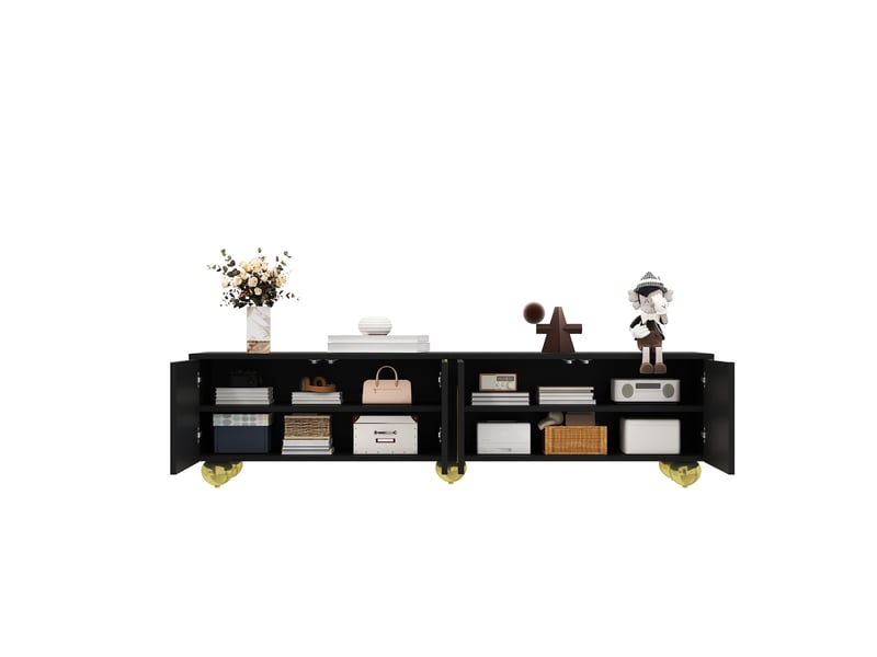  Meuble tv modenvie 170 x 38 x 44 cm 4 portes push to open noir et doré  - Conforama A