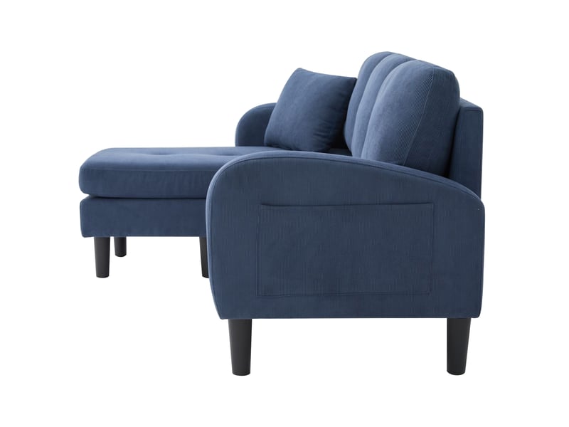 Canapé d'angle en l modulable, canapé 3 places velours côtelé bleu avec méridienne réversible, adapté aux petits espaces, 166x118x77 cm. - Conforama R