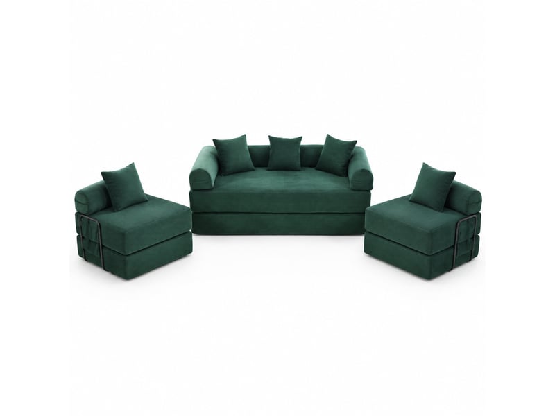 Canapé d'angle modenvie modulable 4 places 270 x 180 cm en velours côtelé vert émeraude - Conforama A