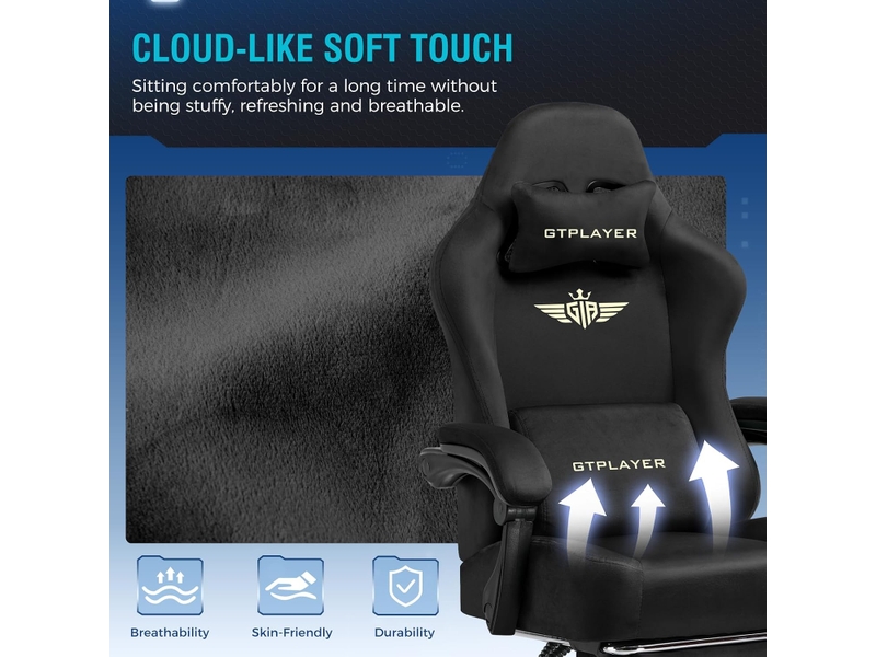  Gtplayer chaise de jeu inclinable à 160° avec repose-pieds 180kg - tissu noir GT829-BLK - Conforama C