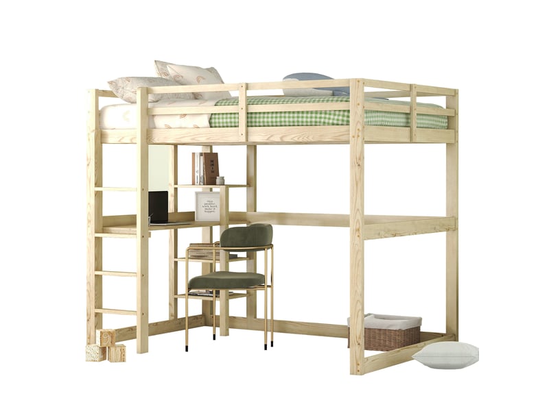  Lit mezzanine 140x200 cm avec bureau, naturel et blanc  - Conforama A