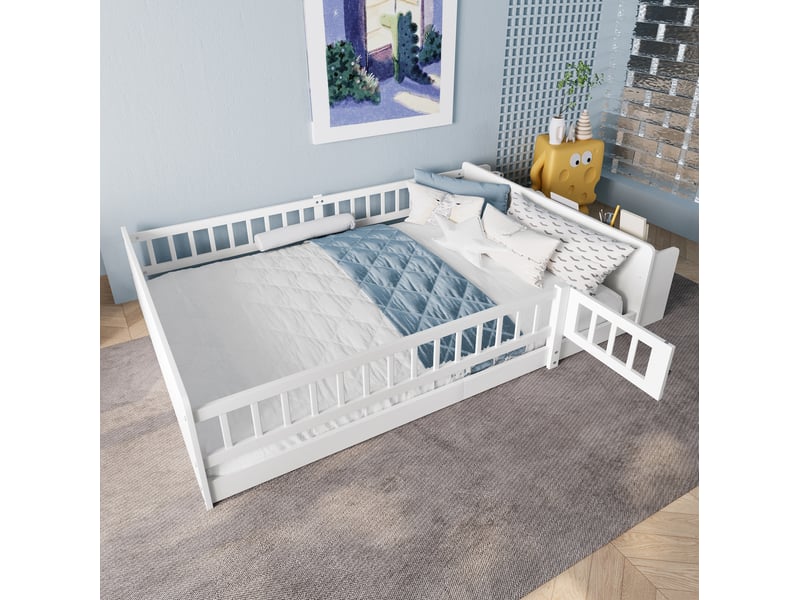 Lit enfant 140x190 cm avec rangement ouvert en bois et mdf blanc sans matelas - Conforama C
