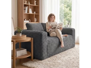 Canapé 2 places 160 x 88 x 58 cm – gris – mousse haute densité et tissu velours côtelé sans montage