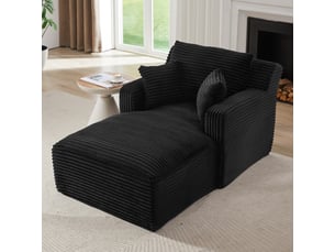Méridienne convertible sans montage avec couchage - assise en mousse, velours côtelé - noir