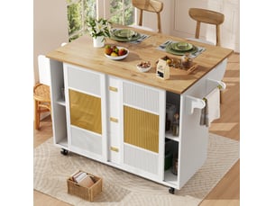 Îlot de cuisine mobile blanc avec rangement 146,85 x 70 x 90 cm evryae