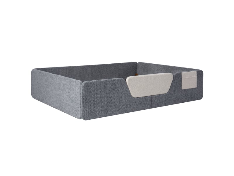  Lit rembourré gris 140x190 cm en velours avec barrières amovibles et poche de rangement  - Conforama E