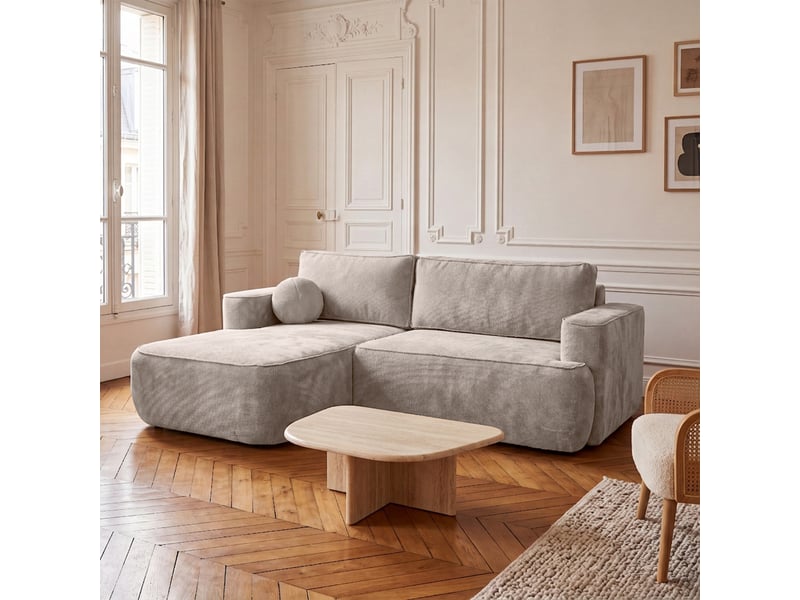 Canapé d'angle moon mini avec fonction couchage, tissu flow, gauche, taupe (01) - Conforama B