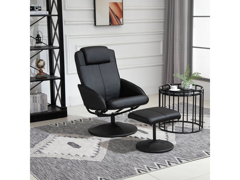  Fauteuil inclinable relaxant avec repose-pieds assorti et revêtement en similicuir noir  - Conforama D