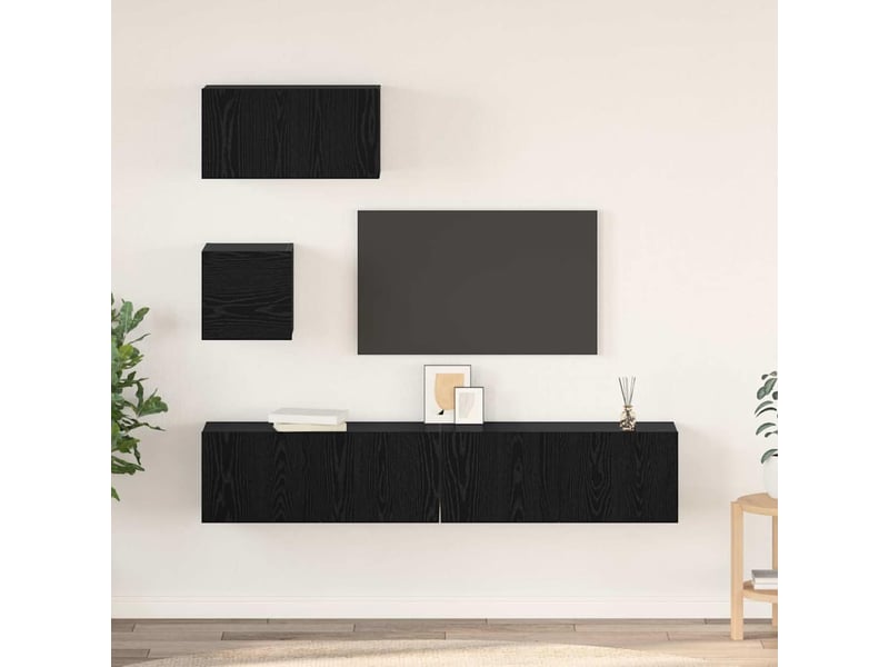  Ensemble meuble tv - banc tv - meuble de rangement 4 pcs chêne noir bois d'ingénierie  - Conforama B