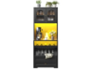 Vitrine haute, coloris noir, 70 × 40 × 180 cm, mdf, métal et verre, portes vitrées cintrées, led pilotable par application