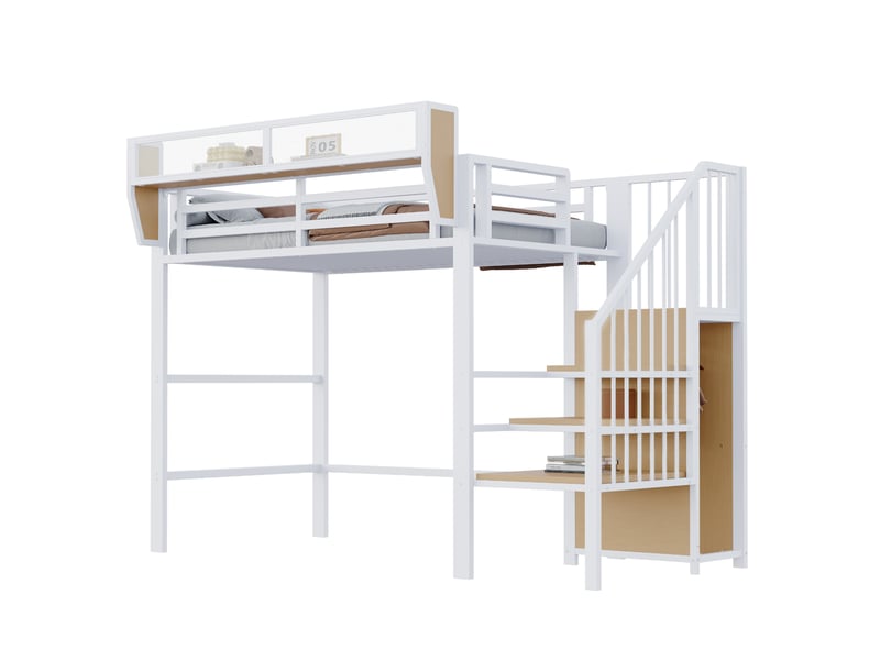  Lit mezzanine enfant 90x200 cm – blanc – échelle de sécurité, étagère modulable, gain de place – sans matelas  - Conforama A