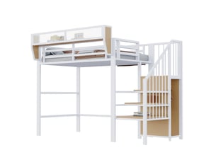 Lit mezzanine enfant 90x200 cm – blanc – échelle de sécurité, étagère modulable, gain de place – sans matelas