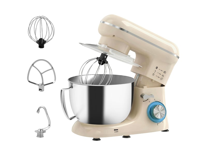  Robot pâtissier 1300 w, robot pétrin professionnel 4,5 l, bol d'acier inoxydable, 6+p vitesses et pulse, beige  - Conforama A