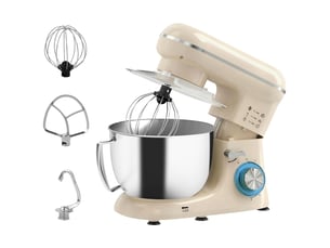 Robot pâtissier 1300 w, robot pétrin professionnel 4,5 l, bol d'acier inoxydable, 6+p vitesses et pulse, beige