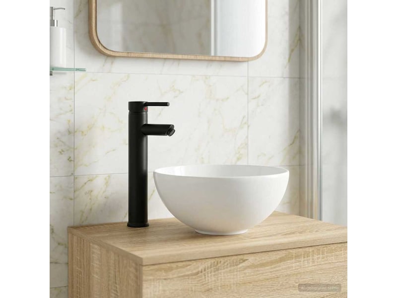 Lavabo de salle de bain avec robinet et drain noir mat shl1660 - Conforama B