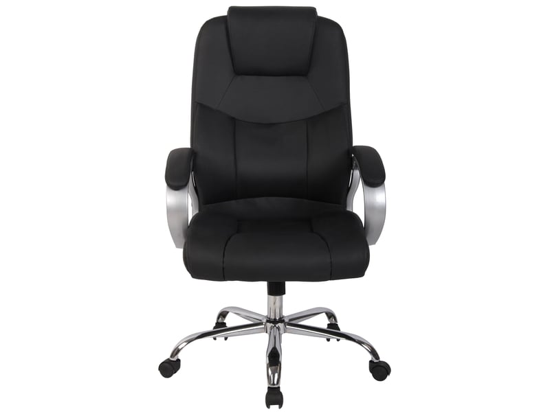 Chaise de bureau sur roulettes aec accoudoirs mécanisme à bascule similicuir noir et métal 10_0006907  - Conforama B